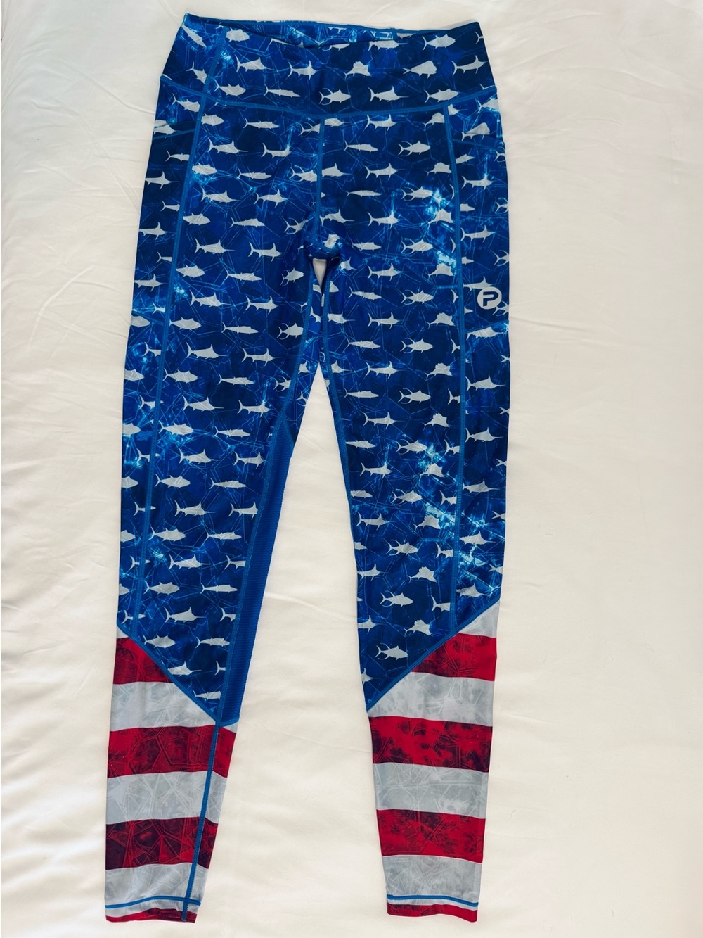 Pelagic Blue Red White Shark-Print Leggings